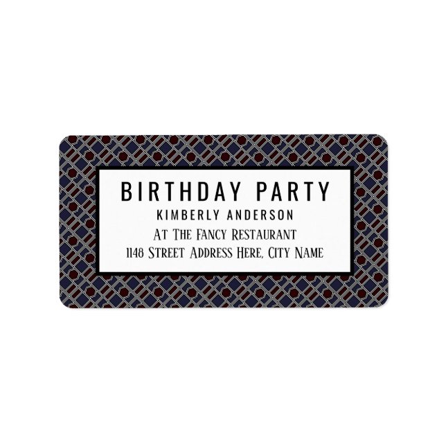 Trendy Geometric Pattern, Modern Birthday Party Label (Front)