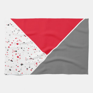 Trendy Geometric Red and Grey Terrazzo Tea Towel