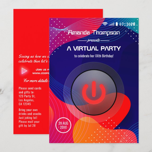 Trendy Geometric Virtual Birthday Party Invitation (Front/Back)