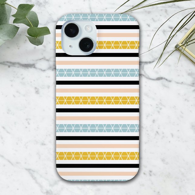 Trendy Geometric White Black Yellow Stripes Design Case-Mate iPhone Case (Creator Uploaded)