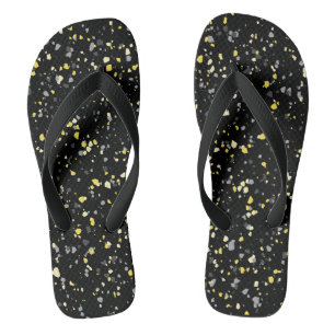 Trendy Geometric Yellow Grey Black Terrazzo Thongs