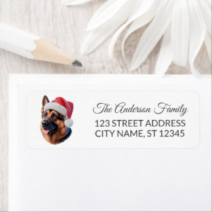 Trendy German Shepherd Dog in Santa Hat Christmas Return Address Label