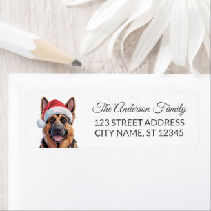 Trendy German Shepherd Dog in Santa Hat Christmas Return Address Label
