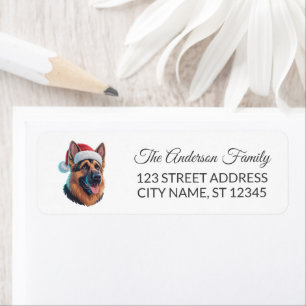 Trendy German Shepherd Dog in Santa Hat Christmas Return Address Label