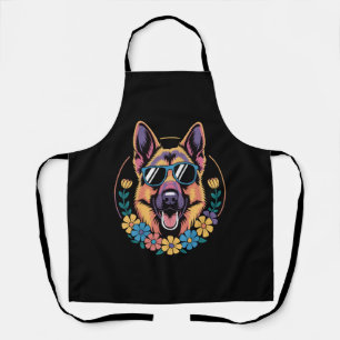 Trendy German Shepherd in Floral Style Apron