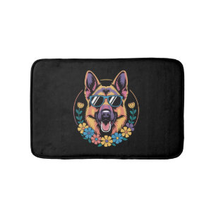 Trendy German Shepherd in Floral Style Bath Mat