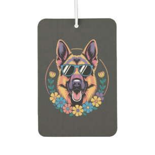 Trendy German Shepherd in Floral Style Car Air Freshener