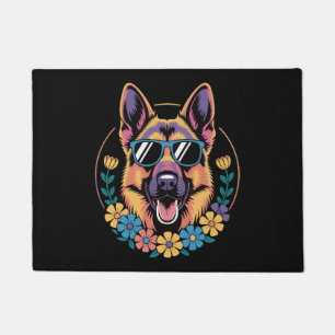 Trendy German Shepherd in Floral Style Doormat