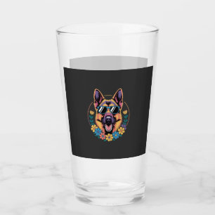 Trendy German Shepherd in Floral Style Glass