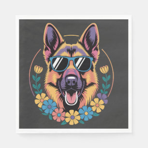 Trendy German Shepherd in Floral Style Napkin