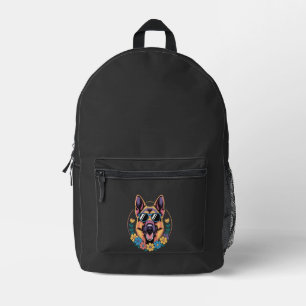 Trendy German Shepherd in Floral Style Printed Backpack