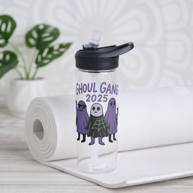 Trendy Ghoul Gang Coffee Squad Halloween 2025 Water Bottle (Yoga (Rotated))