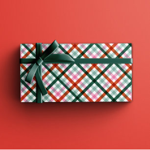 Trendy Gingham Christmas Gift Wrap in Modern Colou