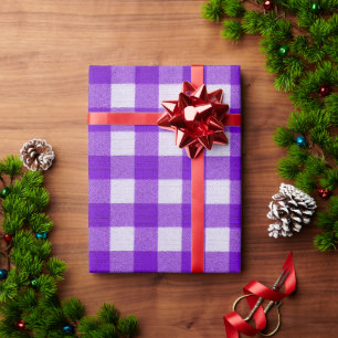 Trendy Gingham Tartan Plaid Purple Gift Wrapping Paper