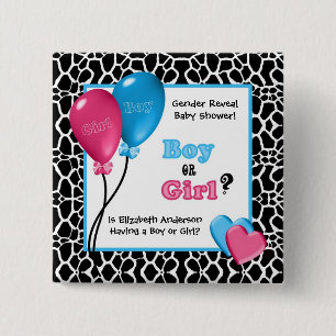 Trendy Giraffe Print Gender Reveal Baby Shower 15 Cm Square Badge