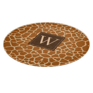 Trendy Giraffe Print With Chic Monogram Cutting Board