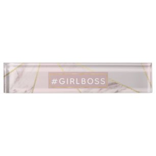 Trendy Girl Boss Rose Gold Marble Nameplate