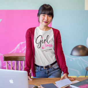 Trendy Girl Boss Script Hearts Pink Black T-Shirt
