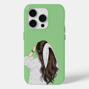 Trendy Girl Illustration  - Stylish green design   iPhone 15 Pro Case