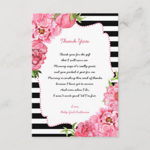 Trendy Girl Pink Floral Baby Shower Thank You note