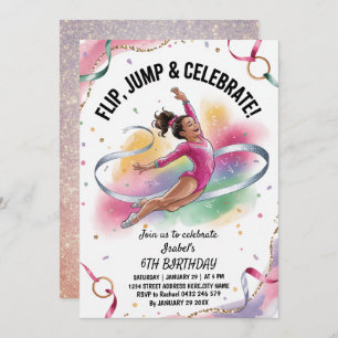 Trendy Girls Gymnast Gymnastics Birthday Party     Invitation