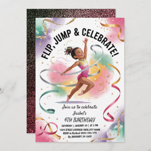 Trendy Girls Gymnast Gymnastics Birthday Party     Invitation