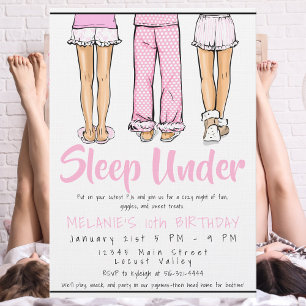 Trendy Girls Tween Pajama Sleep Under   PJ Party  Invitation