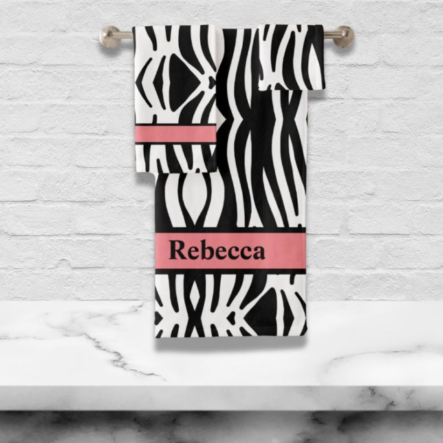 trendy girly chic black and white zebra stripes bath towel set (trendy girly chic black and white zebra stripes bath towel set)