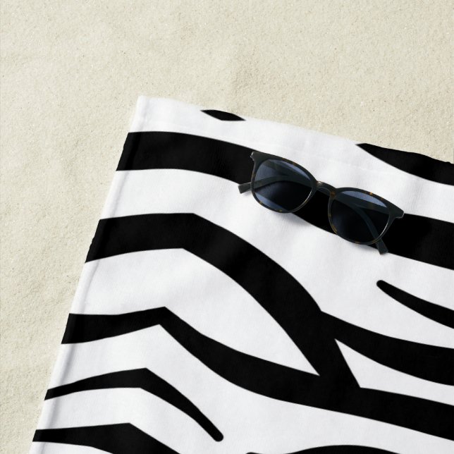 trendy girly chic black and white zebra stripes beach towel (In Situ)