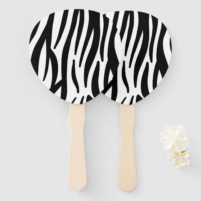 trendy girly chic black and white zebra stripes hand fan (Front and Back)