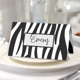 trendy girly chic black and white zebra stripes place card