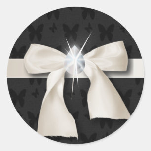 trendy girly chic diamond White Bow Classic Round Sticker