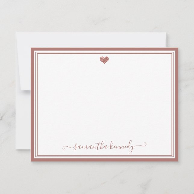 Trendy Girly Chic Rose Gold Heart Custom Name  Card (Front)