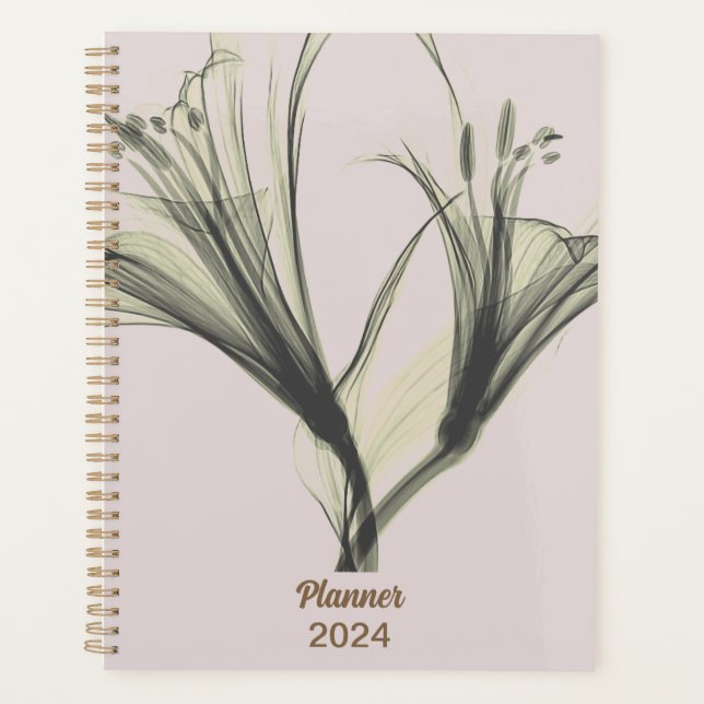 Trendy Girly Gold Floral 2024 Planner (Front)
