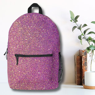 Trendy Girly Gradient Ombre Purple Pink Glitter Printed Backpack