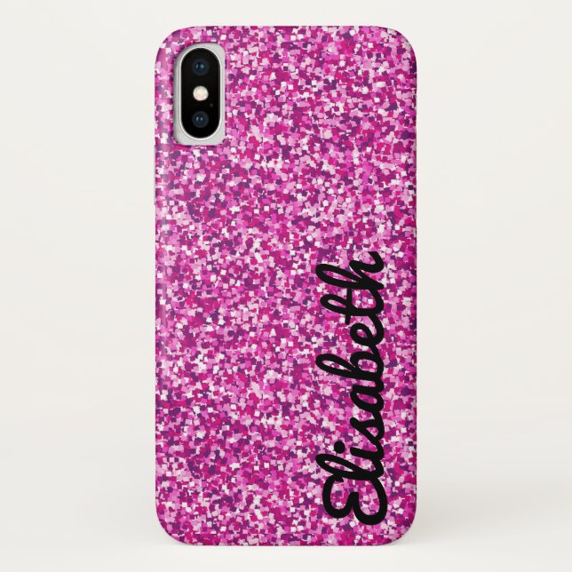 Trendy girly hot pink printed glitter personalised Case-Mate iPhone case (Back)
