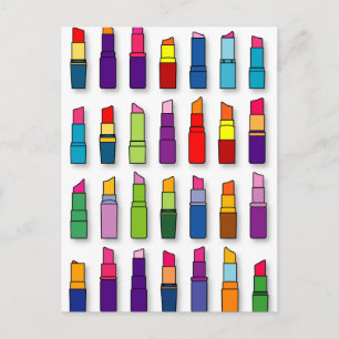 Trendy, girly lipsticks pattern postcard