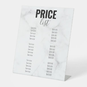 Trendy Girly Marble Business Price List Menu Pedestal Sign
