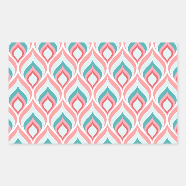 Trendy girly peacock feather shapes retro pattern rectangular sticker (Front)