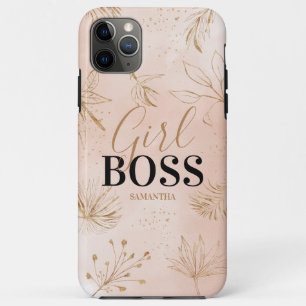 Trendy Girly Pink & Gold Girl Boss Name iPhone 11 Pro Max Case