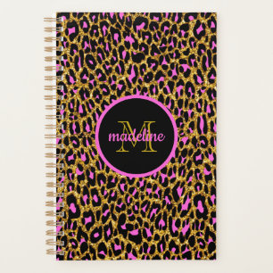 Trendy Girly Pink Leopard Print Monogrammed Planner
