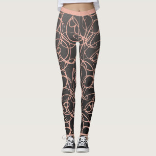 Trendy, girly, pink squiggly swirls on black, leggings