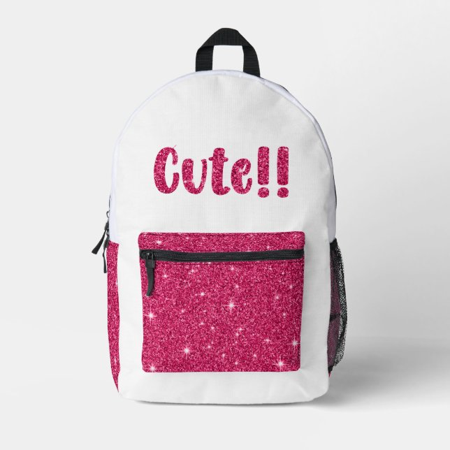 Trendy Girly Pretty Pink Cute Glitter   Printed Backpack (Front)