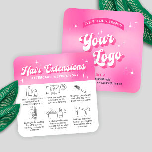 Trendy Girly Retro Pink Hair Extensions Aftercare Square Business Card
