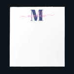 Trendy Girly Script Monogram, Blue and Pink Notepad<br><div class="desc">This fun notepad features a your monogram and text.
Personalise using the template form. Choose "customise further" for the advanced editing menu.</div>