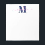Trendy Girly Script Monogram, Blue and Pink Notepad<br><div class="desc">This fun notepad features a your monogram and text.
Personalise using the template form. Choose "customise further" for the advanced editing menu.</div>
