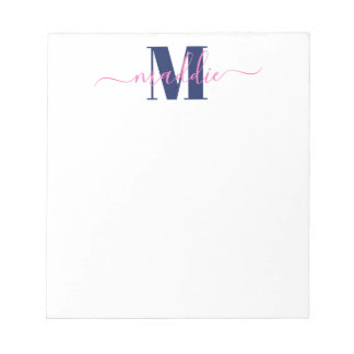 Trendy Girly Script Monogram, Blue and Pink Notepad