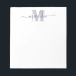 Trendy Girly Script Monogram, Purple and Grey Notepad<br><div class="desc">This fun notepad features a your monogram and text.
Personalise using the template form. Choose "customise further" for the advanced editing menu.</div>