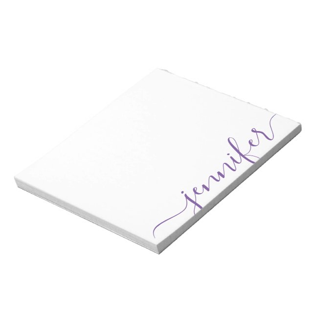 Trendy Girly Script Name, Personalised Purple Notepad (Rotated)
