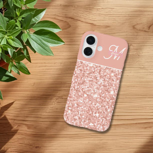 trendy girly Soft Blush Sparkle Monogram name iPhone 16 Case